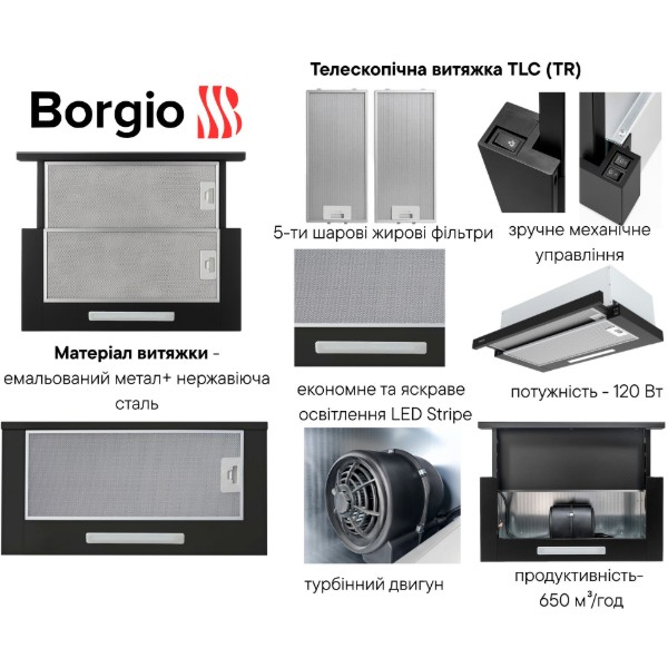 Фото - Витяжка вбудована Borgio TLC (TR) 60 Black