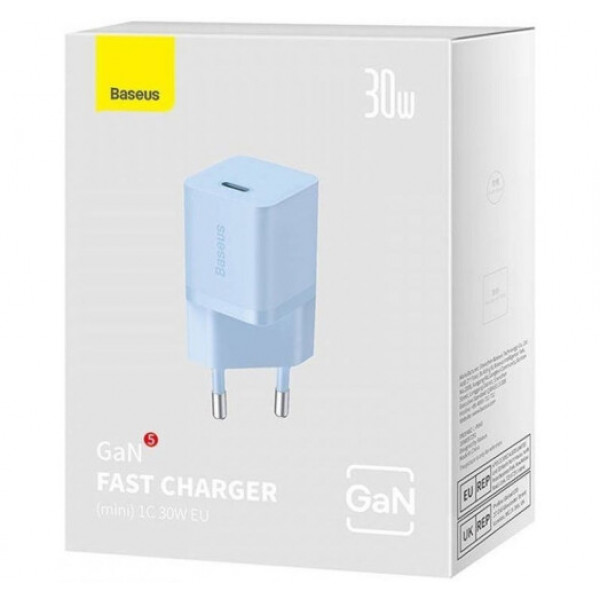 Фото - Мережевий зарядний пристрій Baseus GaN5 FC mini 1C 30W Blue (CCGN070603)