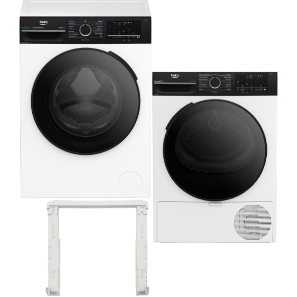Фото - Комплект техніки Beko Пральна машина з фронтальним завантаженням + Сушильна машина + Комплект кріплень для встановлення в колону Beko BM3WFSU48435WPBB2 + BM3T48239WPBB2 + PSKS
