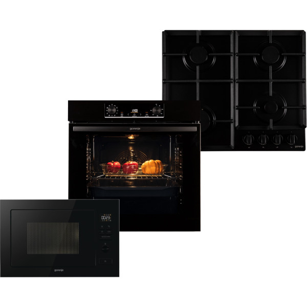 Фото - Комплект техніки Gorenje Духова шафа + Варильна поверхня + Мікрохвильова піч вбудована Gorenje BO6735E05B + GTW641EB + BM251M2BG