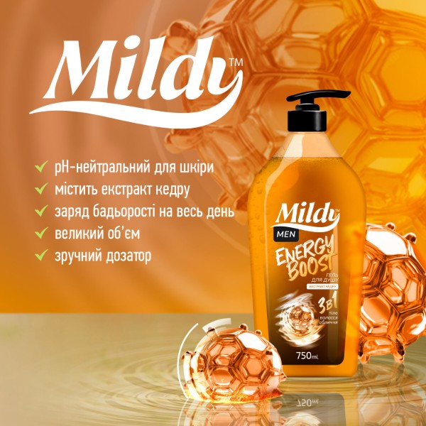 Фото - Гель для душу Mildy Energy Boost 3в1 для чоловіків 750 мл (4820255112619)