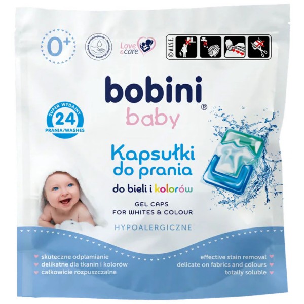 Фото - Капсули для прання Bobini білих і кольорових дитячих речей гіпоалергенні 24 шт. 0+ (32192)