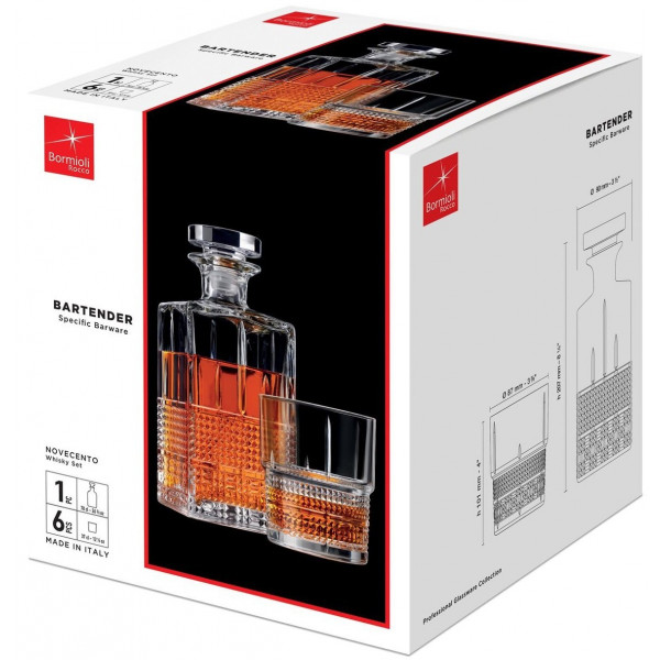 Фото - Набір склянок для віскі Bormioli Rocco Bartender Novecento и графин 7 пр. (122136SS8021990)