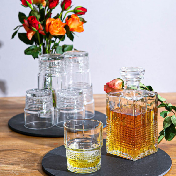 Фото - Набір склянок для віскі Bormioli Rocco Bartender Novecento и графин 7 пр. (122136SS8021990)