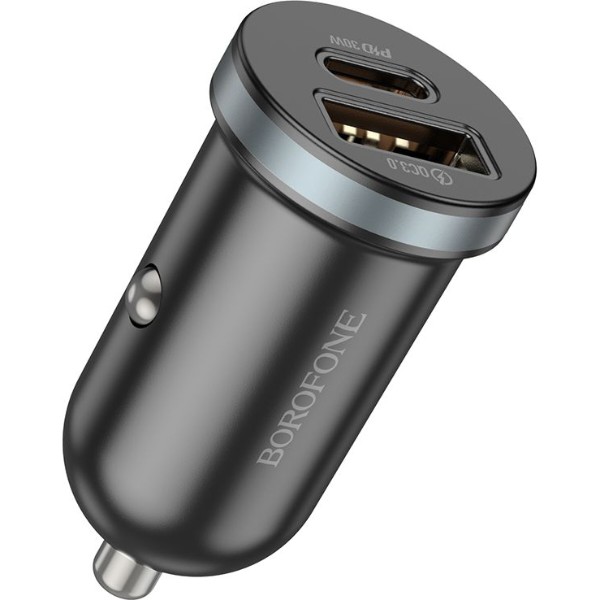 Фото - Автомобильное зарядное устройство BOROFONE BZ22 Scenery dual port PD30W+QC3.0 car charger Black (6941991105180)