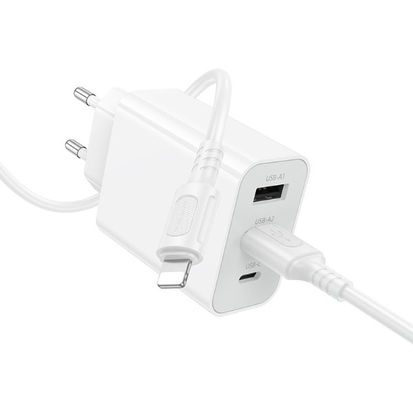 Фото - Мережевий зарядний пристрій BOROFONE BA105A Stellar three-port charger set (iP) (EU) White (6941991125287)