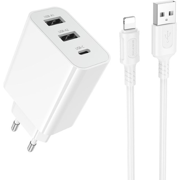 Фото - Мережевий зарядний пристрій BOROFONE BA105A Stellar three-port charger set (iP) (EU) White (6941991125287)