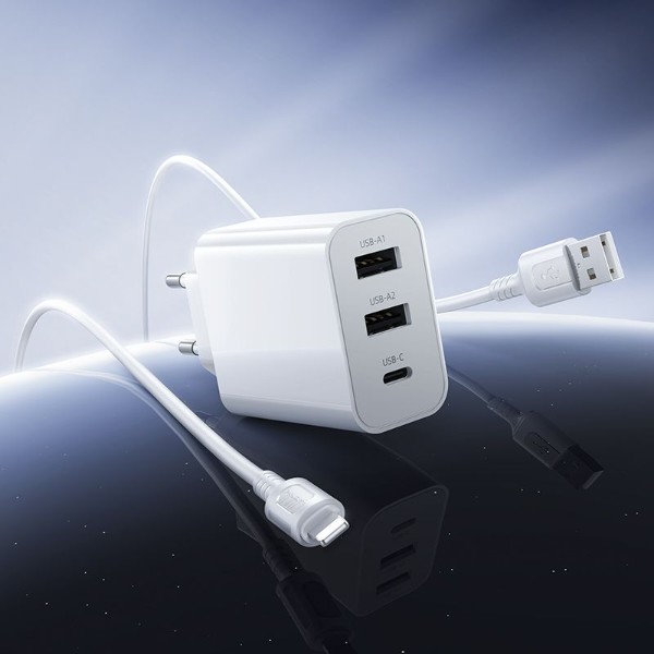 Фото - Мережевий зарядний пристрій BOROFONE BA105A Stellar three-port charger set (iP) (EU) White (6941991125287)