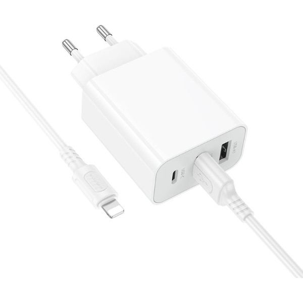 Фото - Мережевий зарядний пристрій BOROFONE BA105A Stellar three-port charger set (iP) (EU) White (6941991125287)