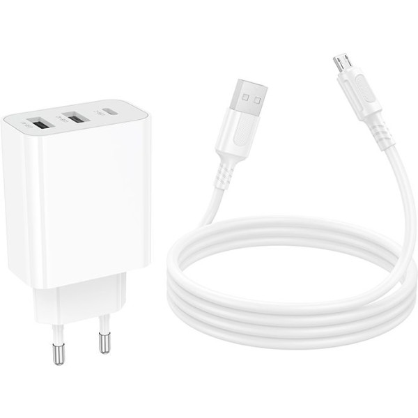 Фото - Сетевое зарядное устройство BOROFONE BA105A Stellar three-port charger set (Micro) (EU) White (6941991125294)