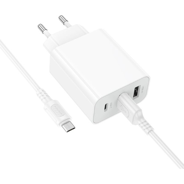 Фото - Сетевое зарядное устройство BOROFONE BA105A Stellar three-port charger set (Micro) (EU) White (6941991125294)
