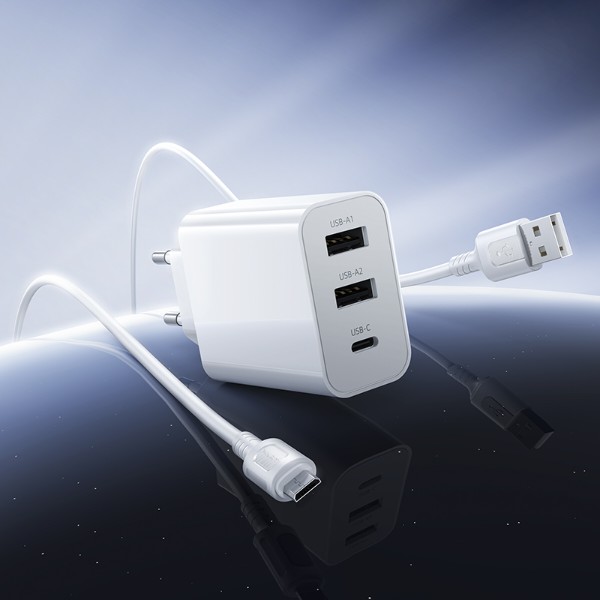 Фото - Сетевое зарядное устройство BOROFONE BA105A Stellar three-port charger set (Micro) (EU) White (6941991125294)