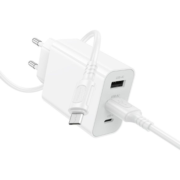 Фото - Сетевое зарядное устройство BOROFONE BA105A Stellar three-port charger set (Micro) (EU) White (6941991125294)