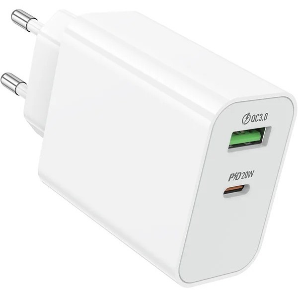 Фото - Мережевий зарядний пристрій BOROFONE BA106A Stellar PD20W+QC3.0 charger (EU) White (6941991125317)