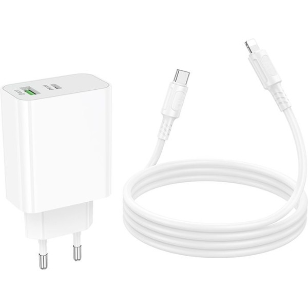 Фото - Сетевое зарядное устройство BOROFONE BA107A Stellar single port PD30W charger set (C to iP) (EU) White (6941991125355)
