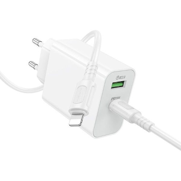 Фото - Сетевое зарядное устройство BOROFONE BA107A Stellar single port PD30W charger set (C to iP) (EU) White (6941991125355)