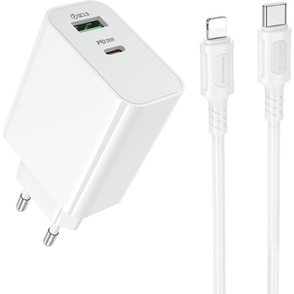 Фото - Сетевое зарядное устройство BOROFONE BA107A Stellar single port PD30W charger set (C to iP) (EU) White (6941991125355)