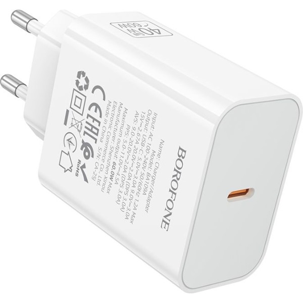 Фото - Мережевий зарядний пристрій BOROFONE BA109A Star single port PD40W charger (EU) White (6941991126888)