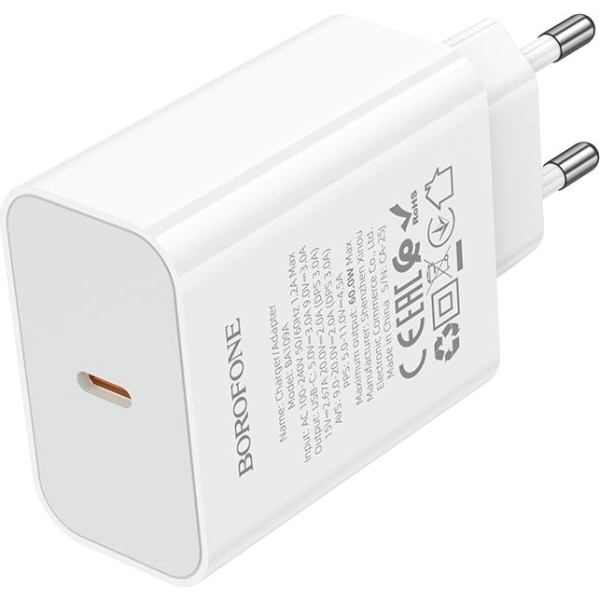 Фото - Мережевий зарядний пристрій BOROFONE BA109A Star single port PD40W charger (EU) White (6941991126888)
