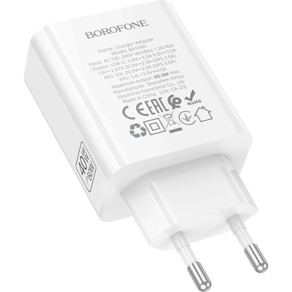 Фото - Мережевий зарядний пристрій BOROFONE BA109A Star single port PD40W charger (EU) White (6941991126888)