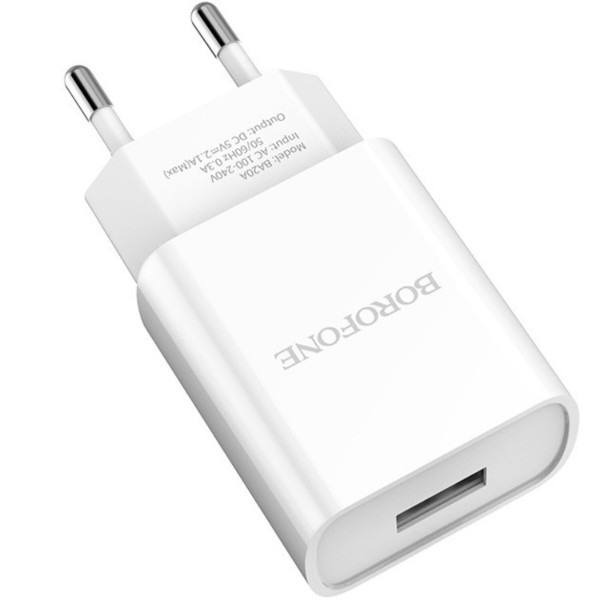 Фото - Мережевий зарядний пристрій BOROFONE BA20A Sharp single port charger set Micro 10.5W White (6931474700735)