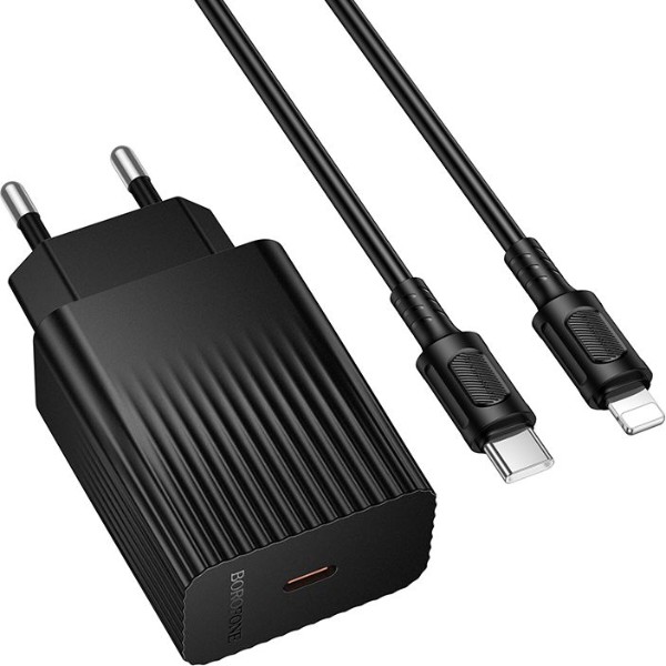 Фото - Сетевое зарядное устройство BOROFONE BAS73A Source single port PD20W charger set (C to iP) (EU) Black (6941991122712)