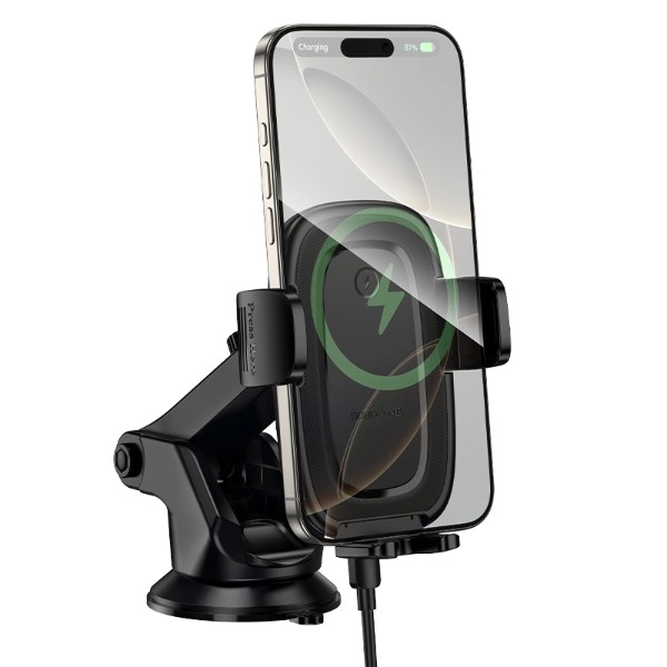 Фото - Автодержатель с беспроводной зарядкой BOROFONE BH223 Follower push-type wireless fast charging car holder(center console) (6941991121319)
