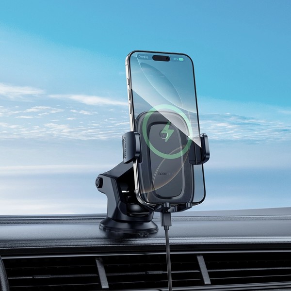 Фото - Автодержатель с беспроводной зарядкой BOROFONE BH223 Follower push-type wireless fast charging car holder(center console) (6941991121319)