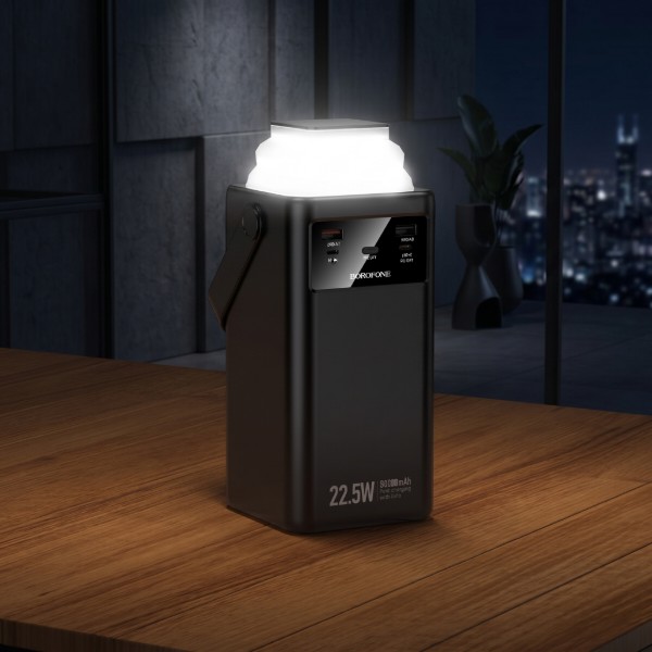 Фото - Батарея мобільна BOROFONE BJ65B High 22.5W + PD20W з 4 вбудованими кабелями та LED-ліхтарем (80000 mAh) Black (715663)