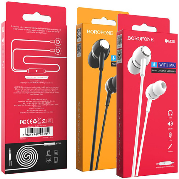 Фото - Навушники вкладиші дротові BOROFONE BM36 Acura Universal earphones with mic Black (6931474709691)