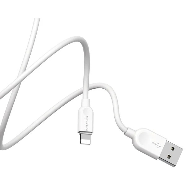 Фото - Кабель BOROFONE BX14 USB to iP 2.4A, 2m, PVC, TPE connectors, White (6957531090007)