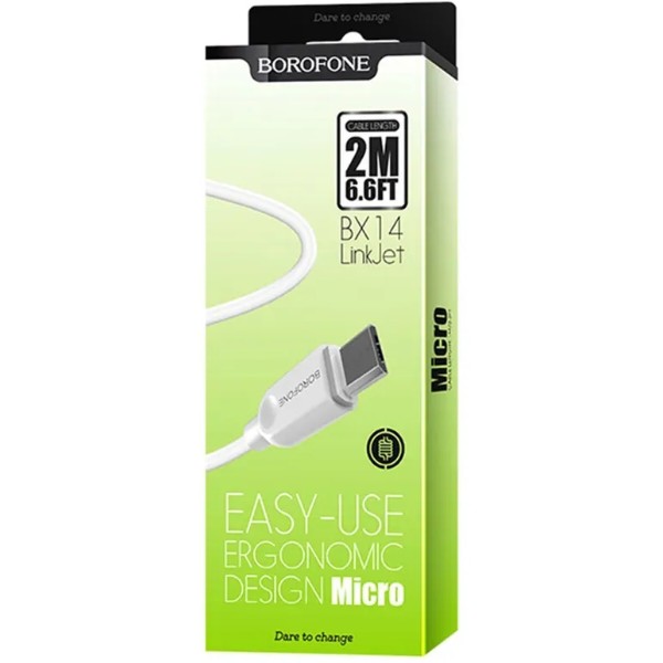 Фото - Кабель BOROFONE BX14 USB to Micro 2.4A, 2m White (6957531090014)