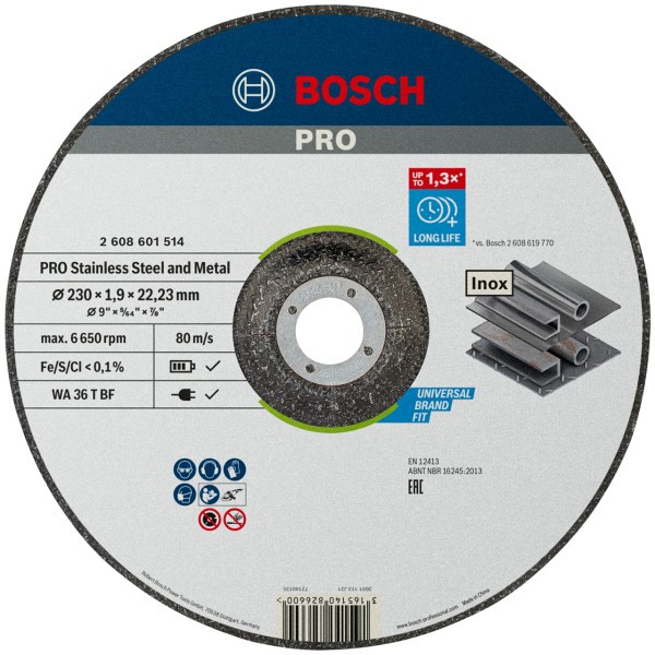 Фото - Круг відрізний по металу Bosch Professional 230x1.9x22.23 мм (2.608.601.514)