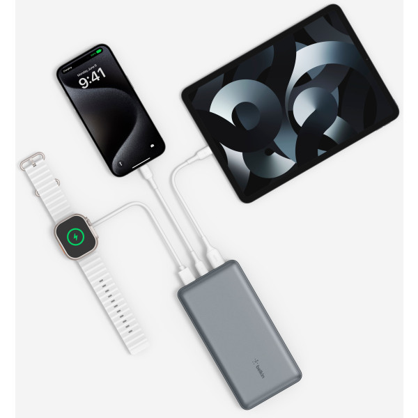 Фото - Батарея мобільна Belkin 10000мА·год, 15Вт, 2хUSB-A/USB-C Gray (BPB011BTGY)