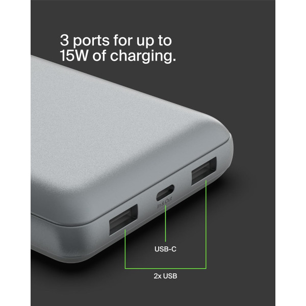Фото - Батарея мобільна Belkin 20000мА·год, 15Вт, 2хUSB-A/USB-C Gray (BPB012BTGY)