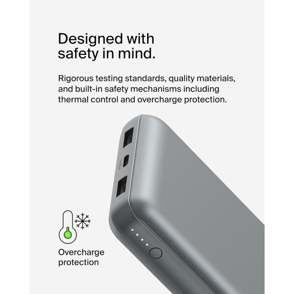 Фото - Батарея мобільна Belkin 20000мА·год, 15Вт, 2хUSB-A/USB-C Gray (BPB012BTGY)