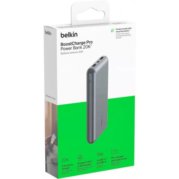 Фото - Батарея мобільна Belkin 20000мА·год, 15Вт, 2хUSB-A/USB-C Gray (BPB012BTGY)