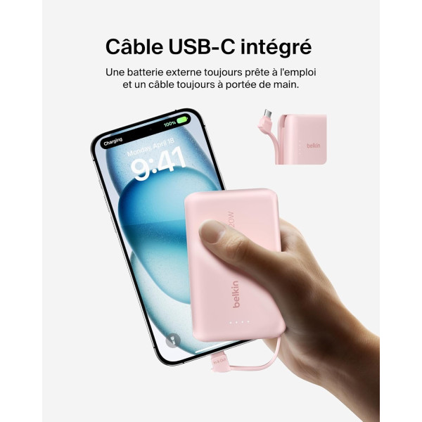 Фото - Батарея мобільна Belkin 10000мА·год, 20Вт  USB-C Pink (BPB021HQPK)