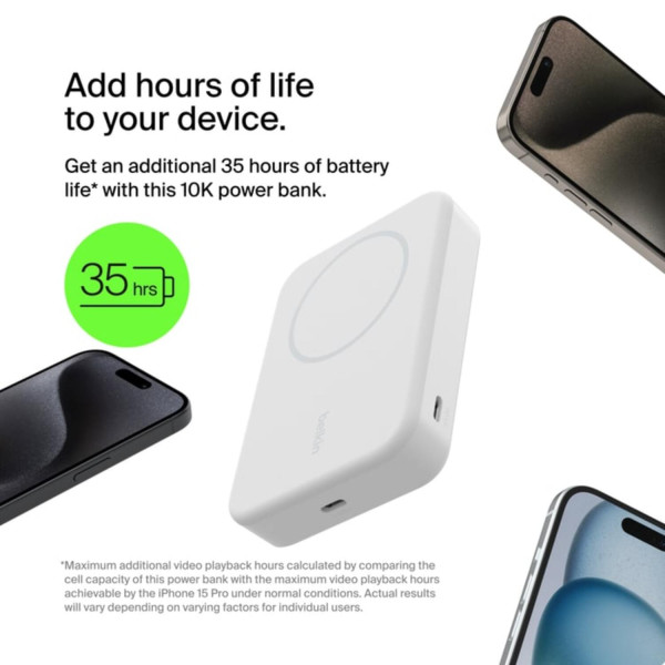 Фото - Батарея мобільна Belkin 8000мА·год, 15Вт, MagSafe Qi2 White (BPD007BTWH)