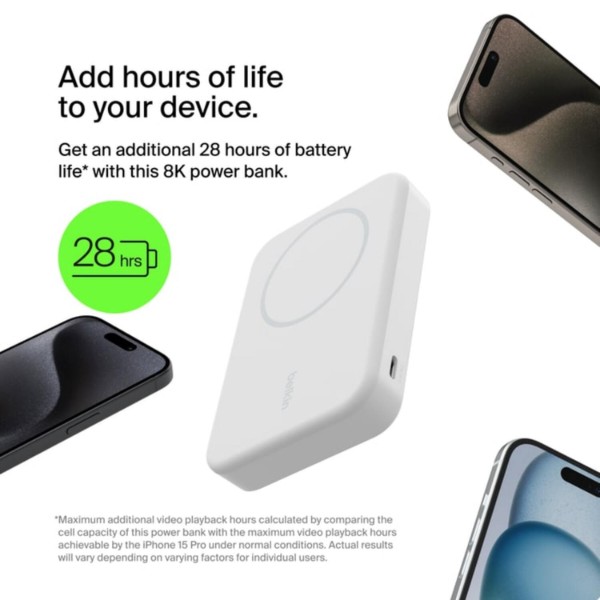 Фото - Батарея мобільна Belkin 10000мА·год, 15Вт, MagSafe Qi2 White (BPD008BTWH)