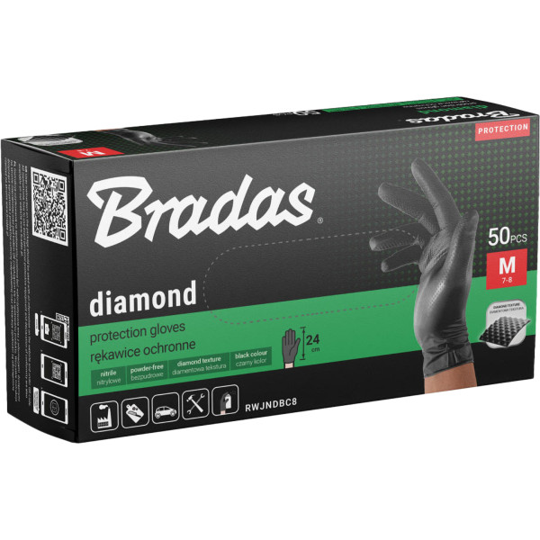 Фото - Рукавички нітрілові BRADAS DIAMOND розмір L 8-9 чорний (RWJNDBC9)