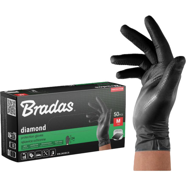 Фото - Рукавички нітрілові BRADAS DIAMOND розмір XL 9-10 чорний (RWJNDBC10)