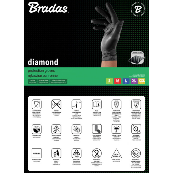 Фото - Рукавички нітрілові BRADAS DIAMOND розмір XL 9-10 чорний (RWJNDBC10)