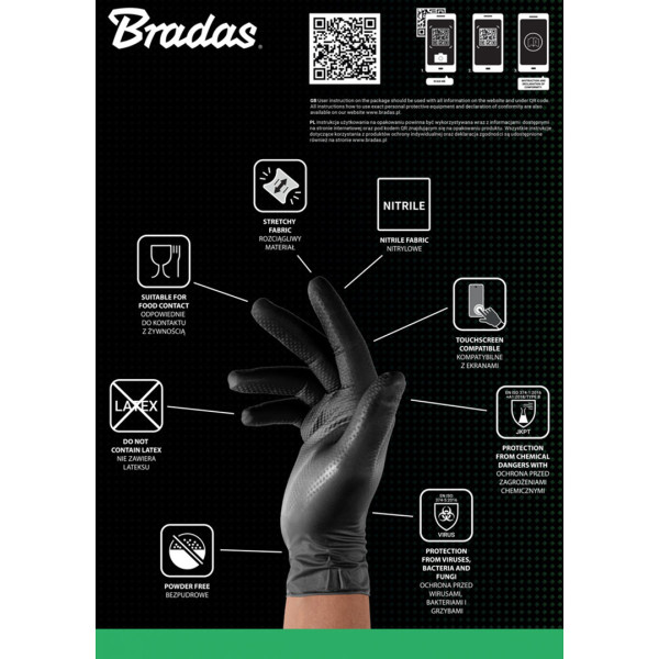 Фото - Рукавички нітрілові BRADAS DIAMOND розмір XL 9-10 чорний (RWJNDBC10)