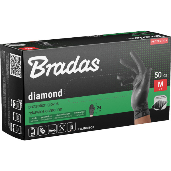 Фото - Рукавички нітрілові BRADAS Diamond розмір M 7-8 чорний (RWJNDBC8)