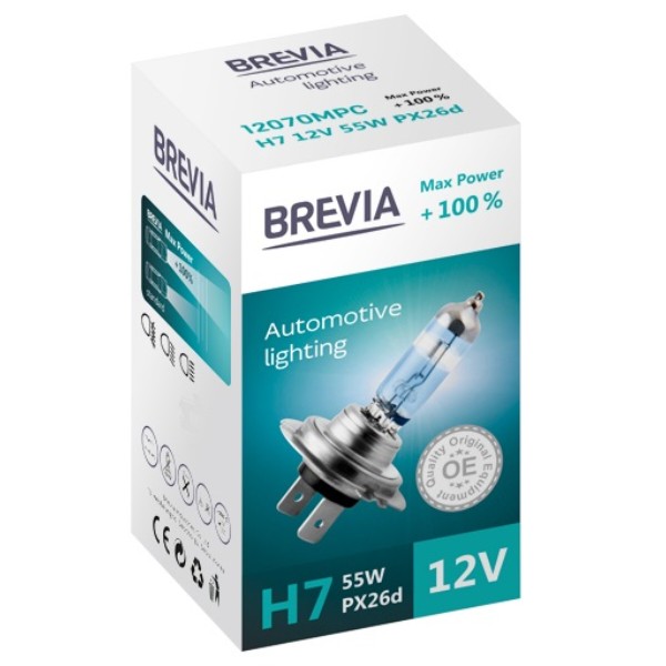 Фото - Автолампа Brevia H7 12V 55W PX26d Max Power +100% CP (12070MPC) Фото - Автолампа Brevia H7 12V 55W PX26d Max Power +100% CP (12070MPC)