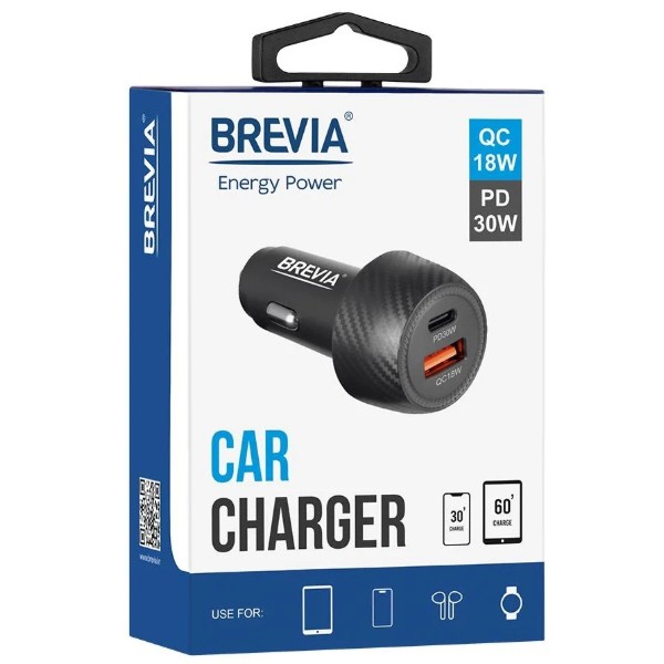 Фото - Автомобильное зарядное устройство Brevia ePower Dual Carbon 48W 1xUSB-C+1xUSB-A (46048CUB)