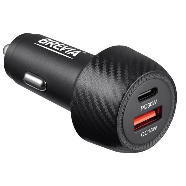 Фото - Автомобильное зарядное устройство Brevia ePower Dual Carbon 48W 1xUSB-C+1xUSB-A (46048CUB)