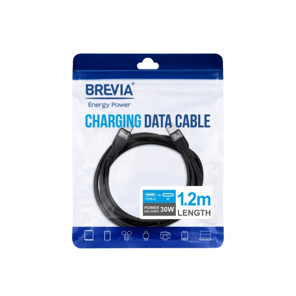 Фото - Кабель Brevia Type-C to Lightning 30W 1.2m, black, ZIP (52120BCLZ1)