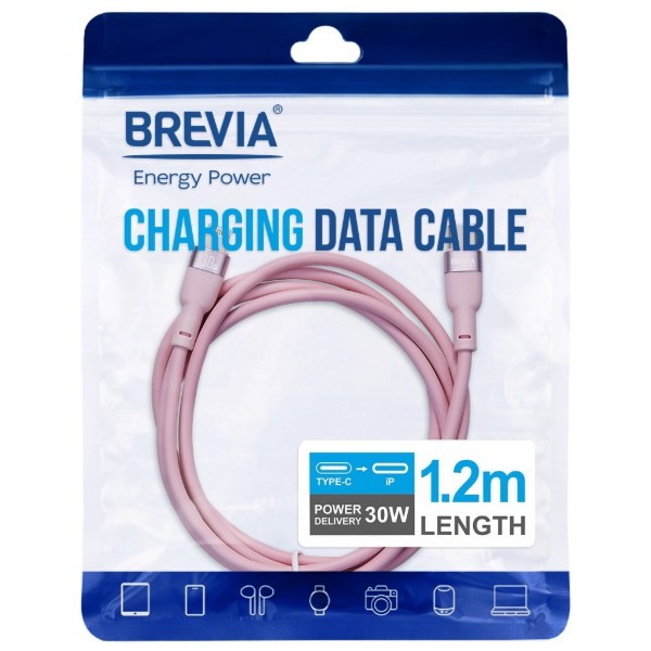 Фото - Кабель Brevia Type-C to Lightning 30W 1.2m, pink, ZIP (52120PCLZ1)